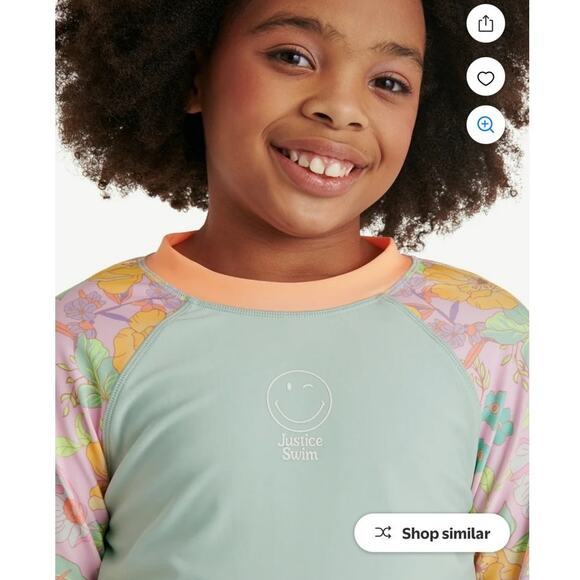 Justice Girls 2 Pc Long Sleeve Rashguard Swimsuit Pink/Blue Floral Size XL NEW - Picture 4 of 5